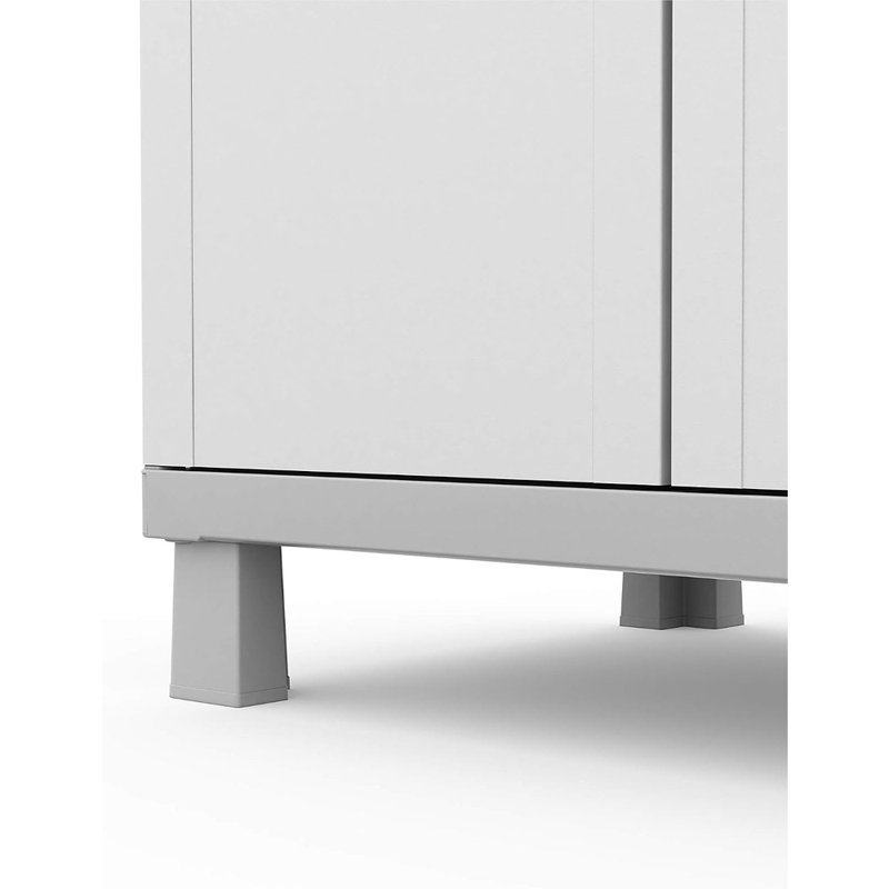 Armoire de rangement blanche et grise avec portes et tablettes pour l'organisation de la maison