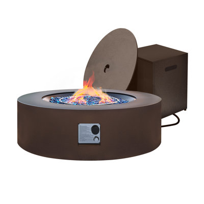  42-Inch Round Iron Gas Fire Pit Table，Includes Tank Cover