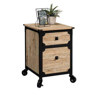 Beige And Reclaimed Natural File Pedestal - Ideal For Office Storage, Smooth Drawer Movement With Metal Runners, Full Extension Letter Size Hanging Caster Based Mobility, Industrial Style Workplace