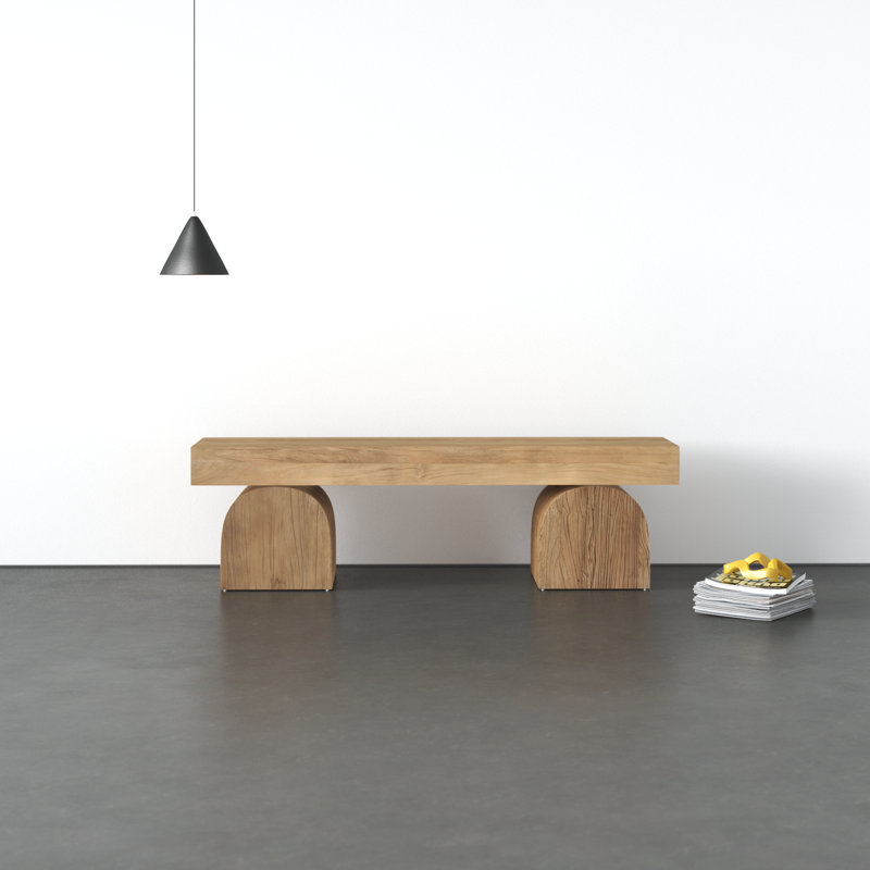 Francois 60" Natural Elm Wood Bench with Arched Legs