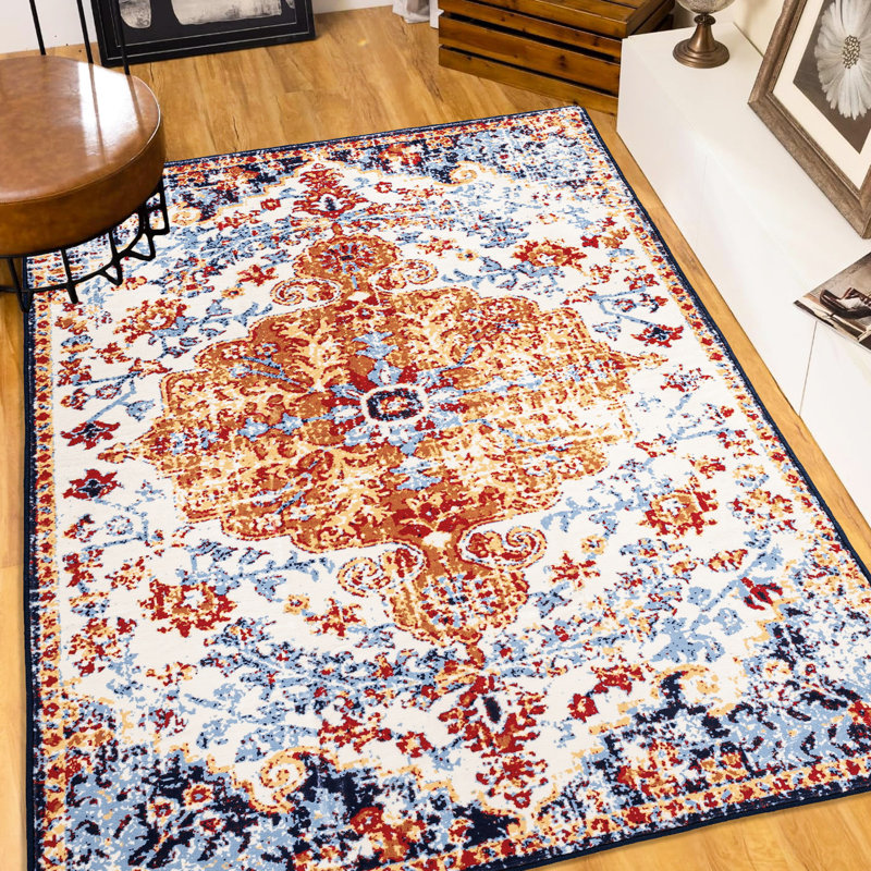 5x7 Non-slip Area Rug Vintage, Washable Amber With Floral For Bedroom, Home Office, Living Room Bohemian Soft Themed Bedroom
