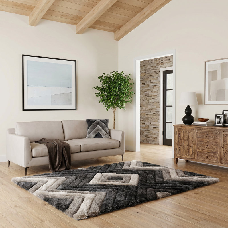 Tapis gris / blanc Corey-Leigh, Rectangle 5 pi x 7 pi