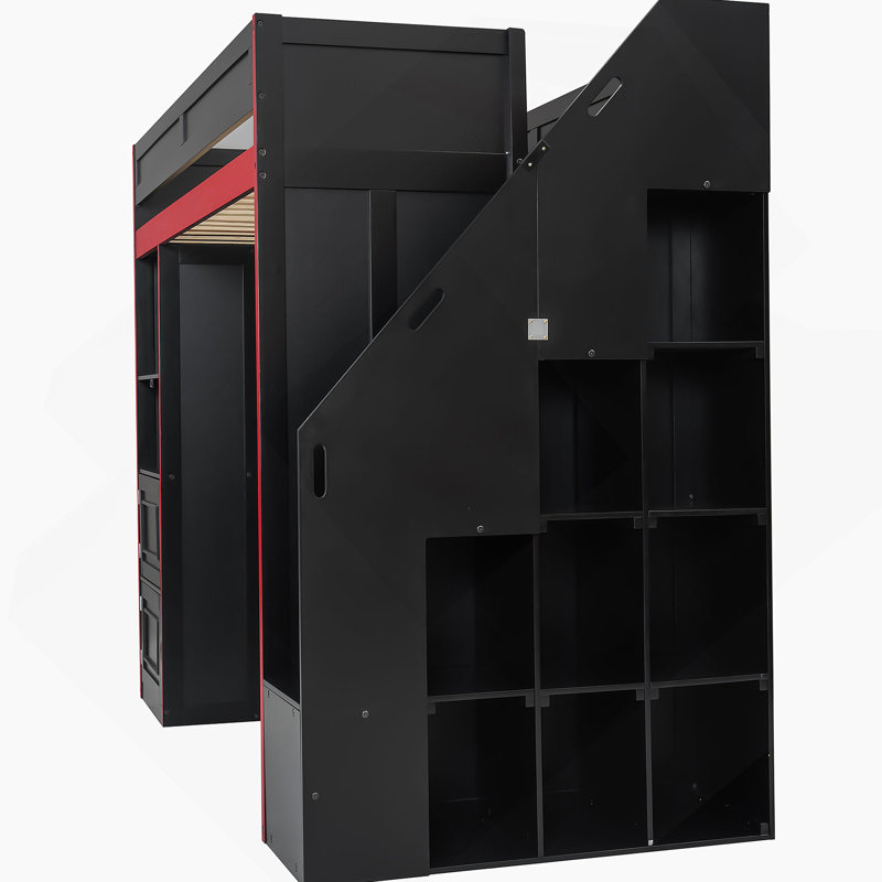 Lit mezzanine pour jouer avec bureau et rangement, lumières DEL, lit simple