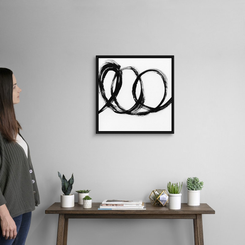 Gestural Marks III - reproduction d'art sur toile, Cadre flottant noir, H 21,7 po x l 21,7 po x P 1,75 po
