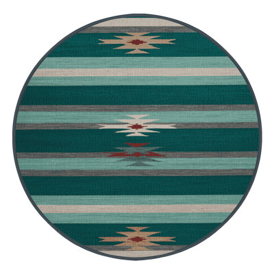Washable Emerald Light Gray Striped Area Rug