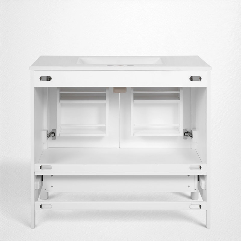 Meuble-lavabo simple 36 po avec lavabo en céramique, Blanc