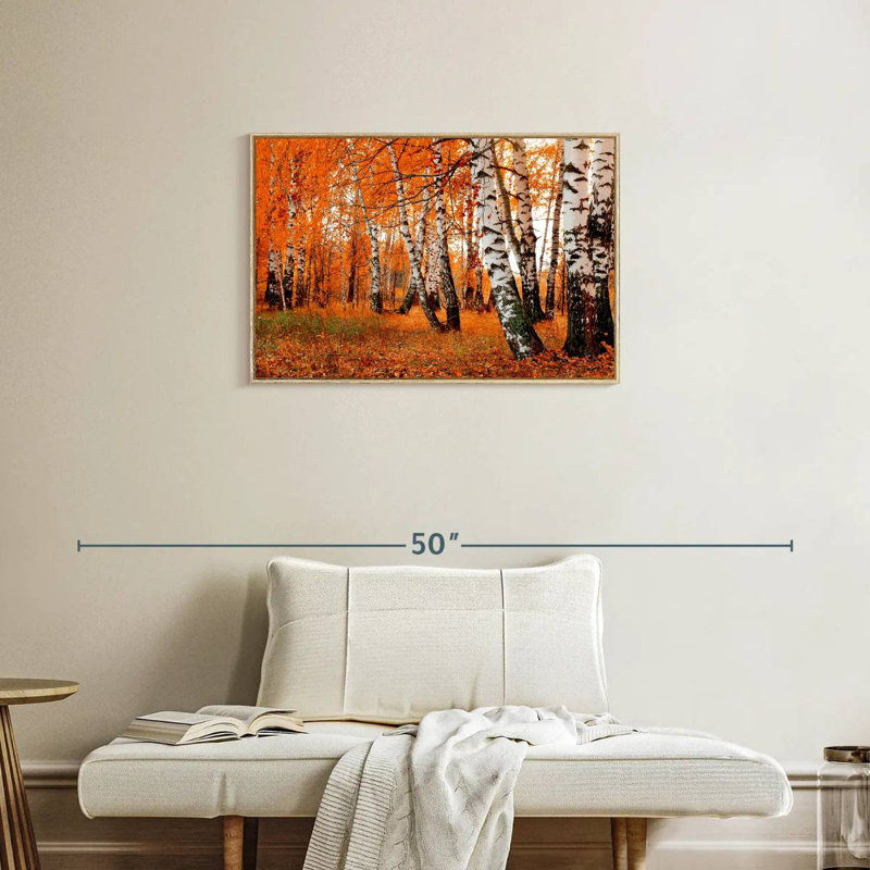 Forêt de bouleaux orange, Cadre flottant en bois naturel, 31 po x 21 po