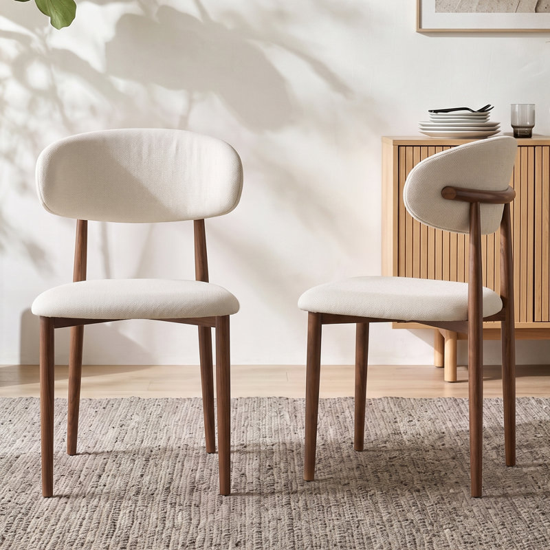 Ensemble de 2 chaises de salle à manger en lin beige avec pieds en métal et finition en bois naturel, Noyer