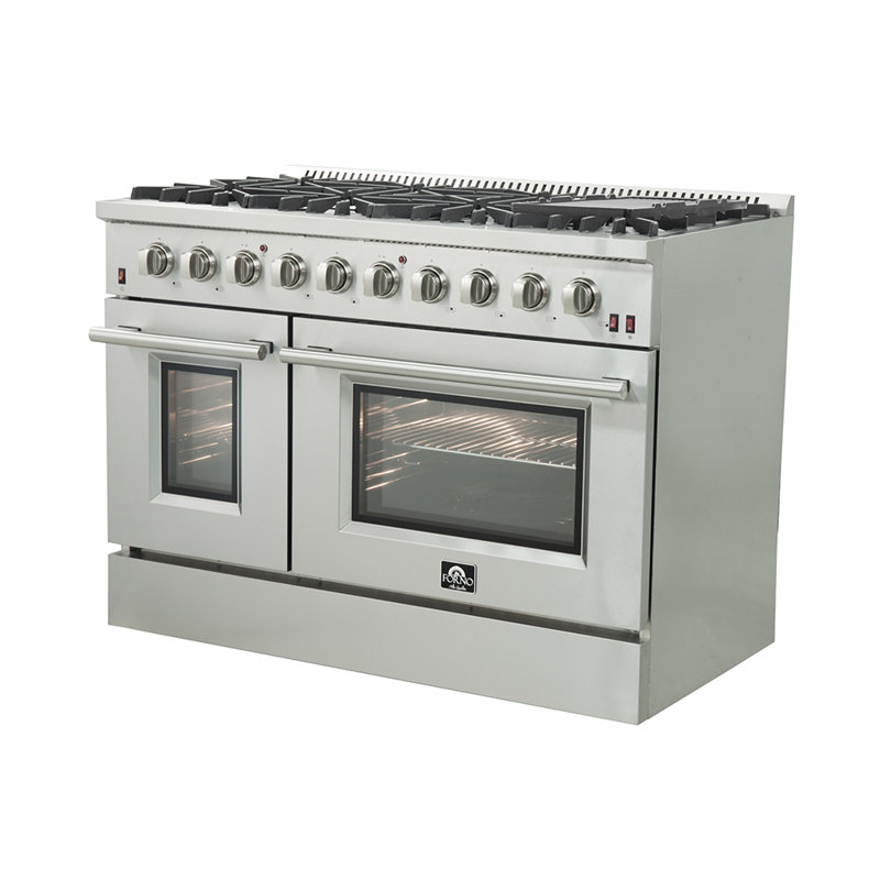 Cuisinière à gaz de 48 po en acier inoxydable Galiano, 8 brûleurs, 107 000 BTU, plaque chauffante, fours doubles