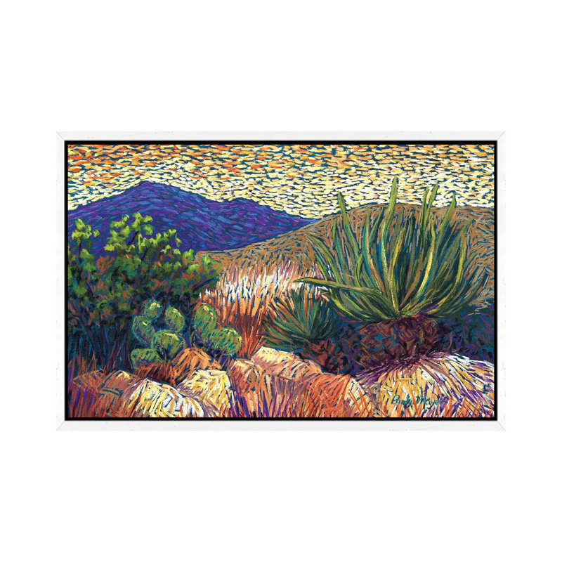 Desert Cactus 1 Piece Painting on Canvas, 66.04cm H x 101.6cm W x 3.81cm D, White Framed Canvas
