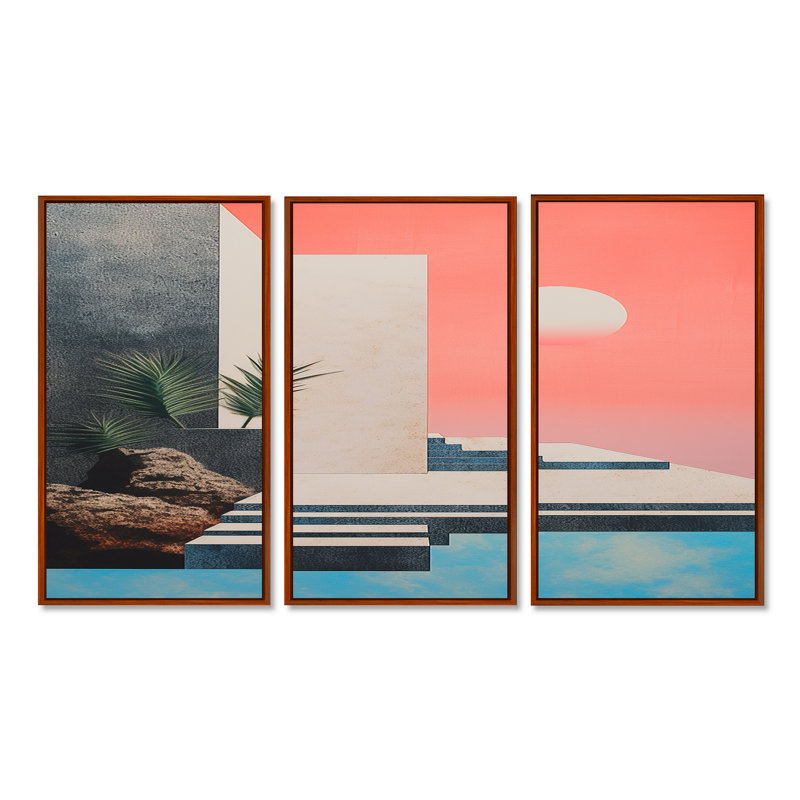Katherina - ensemble d'art mural abstrait paysage, H 40 po x l 60 po x P 1 po, Cadre flottant brun