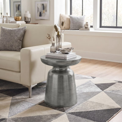 Toby 17"W Round Industrial Metal Accent Table with Sculptural Design