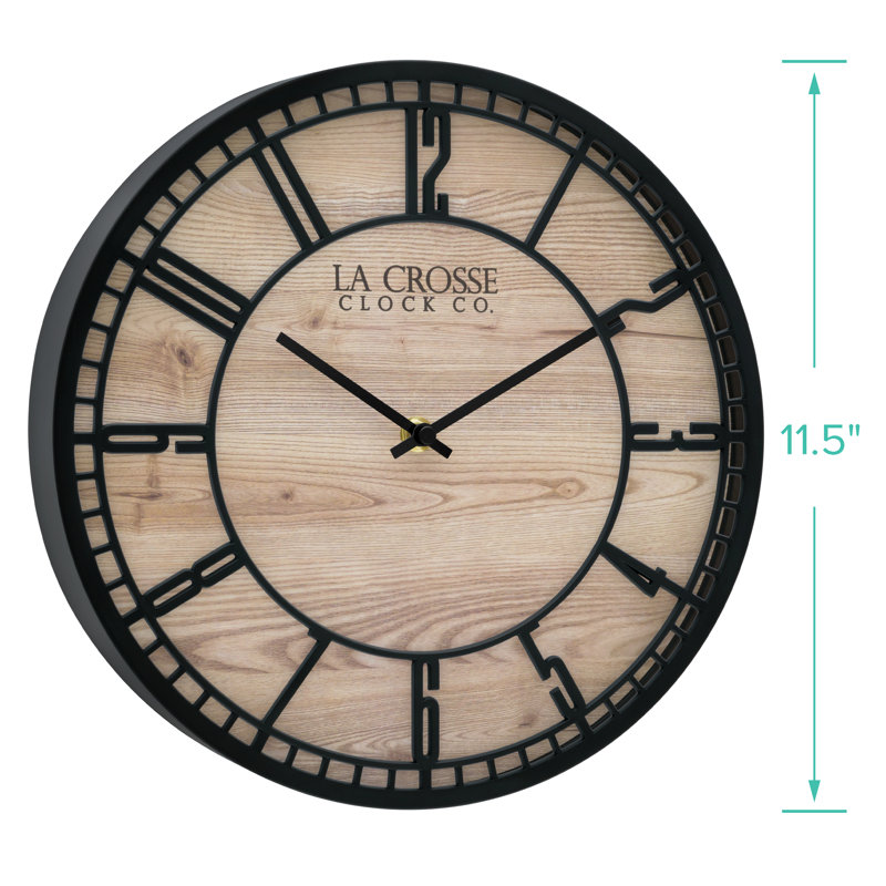11.5" Black and Wood Grain Quartz Analog Wall Clock