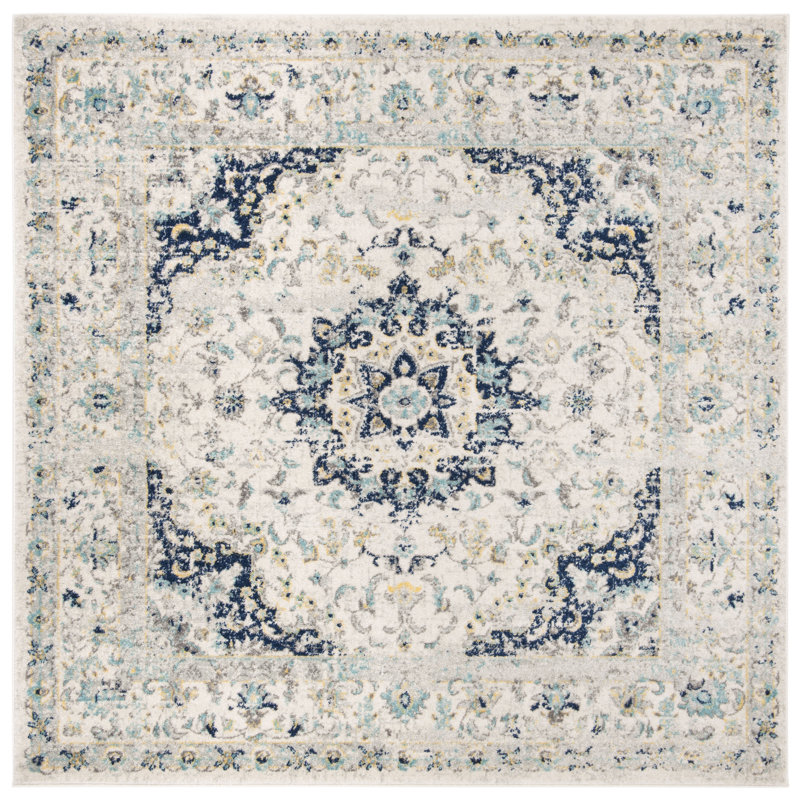 Christa Oriental Ivory / Blue Area Rug, Square 6'7"