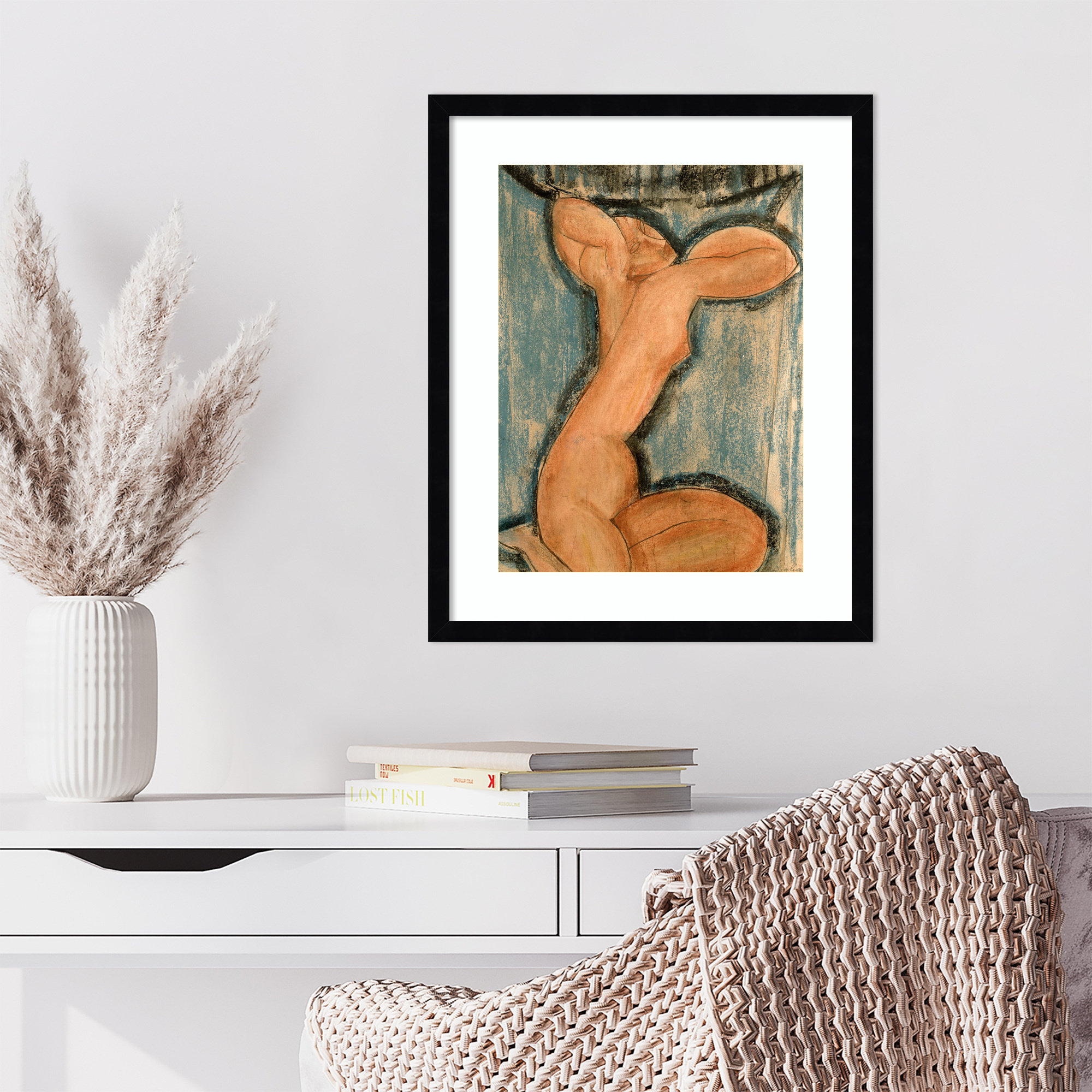 Caryatid by Amedeo Modigliani Wood Framed Wall Art Print, 21" H x 17" W, Black