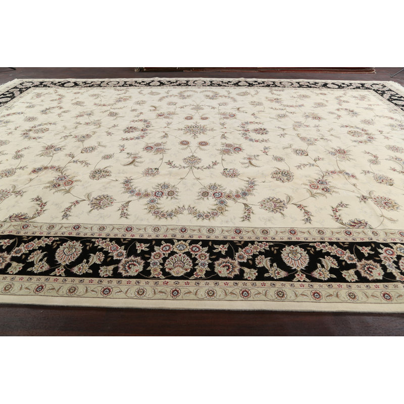 Tapis brun clair / noir noué à la main de conception unique 12 pi 1 po x 18 pi New Age