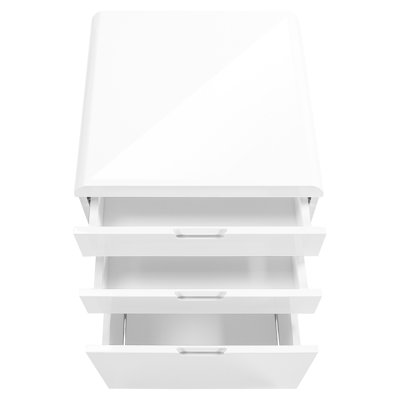 Office File Cabinet With Rolling Function And Glossy White Laminate Decoration For Office, 3 Storage, Modern Printer Stand Smooth Movement
