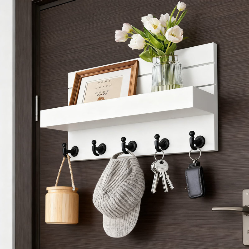Porte-clés mural et organisateur de courrier avec 5 crochets robustes pour l'entrée, la cuisine et l'organisation à la maison, installation rustique facile à installer