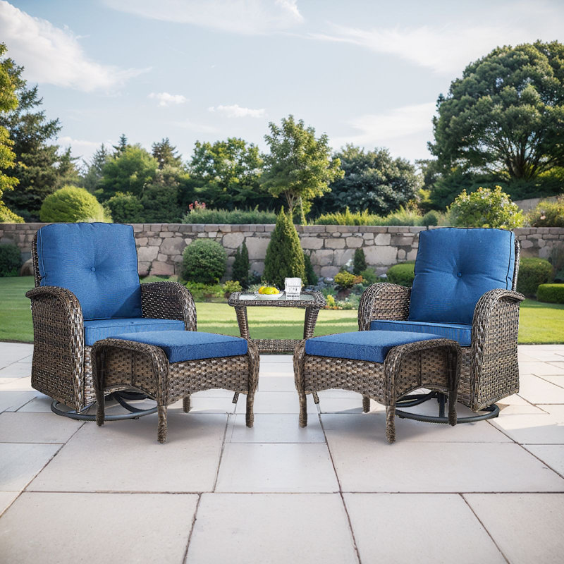  Valierius 5-Piece Outdoor Wicker Patio Swivel Chair & Ottoman Set, Rattan Coversation Set With Water Resistant Cushions