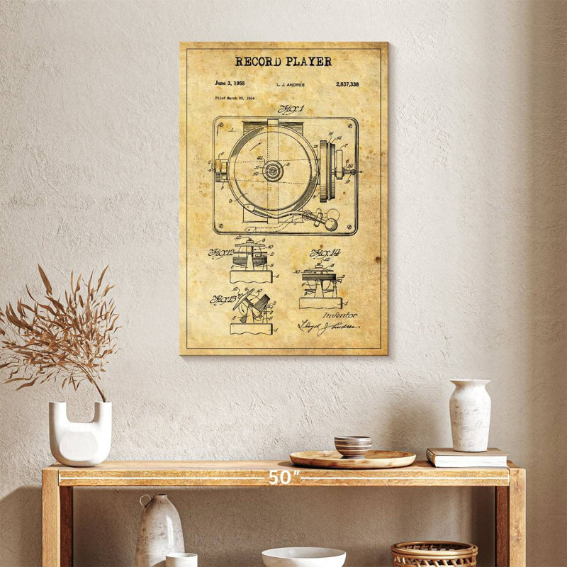 Disque tourne-disque brevet sur toile, H 36 po x l 24 po x P 1,25 po