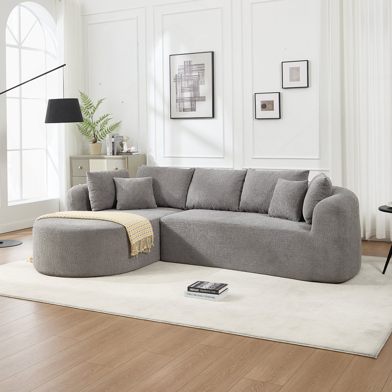 Canapé modulaire 109 pouces Cloud, canapé désossé pour le salon, canapé modulaire en velours côtelé avec méridienne en L, canapé moderne compressé dans une boîte, rembourrage en mousse à mémoire de forme (GRIS CLAIR)