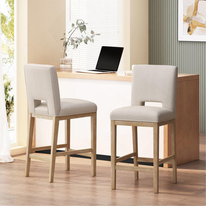 Ensemble de 2 tabourets de comptoir 31 pouces, tissu, Beige
