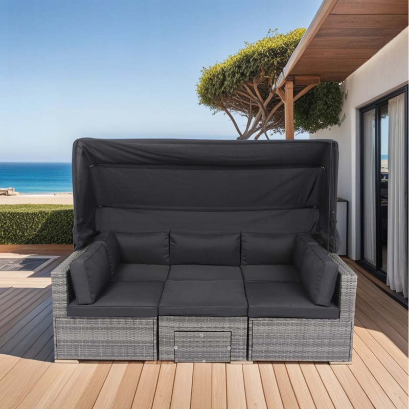 Ensemble de meubles de patio 7 pièces avec canapé modulaire en rotin et osier rétractable