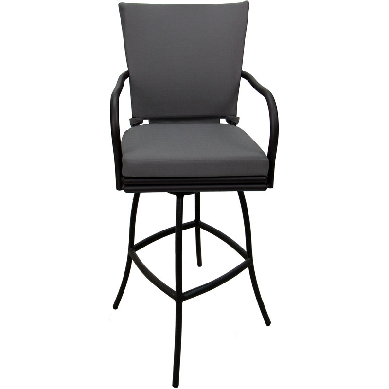 Tabouret d'extérieur en aluminium avec coussin Travisha, Gris, Noir, 30"