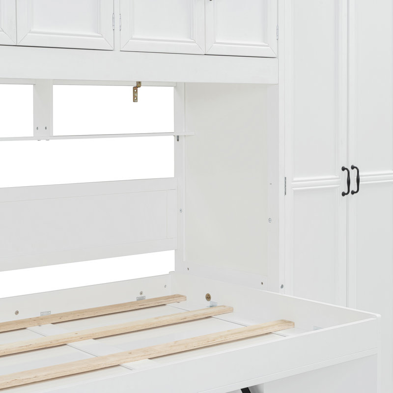 Lit escamotable mural avec garde-robe, armoire et bureau Murphy, Blanc