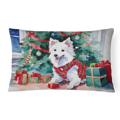 Japanese Spitz Cozy Christmas Throw Pillow