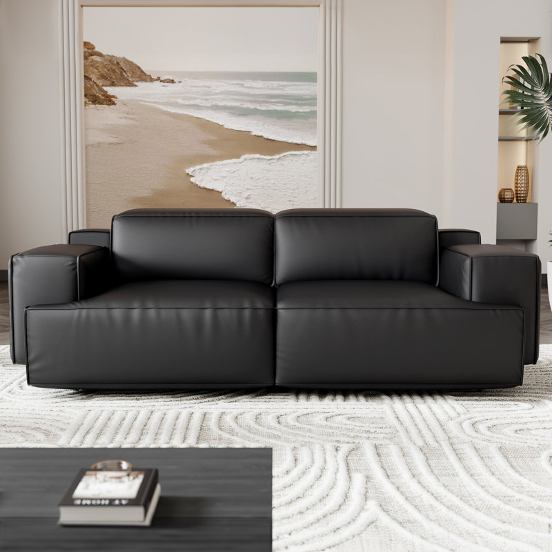 Canapé inclinable en cuir Valentina, Polyuréthane noir