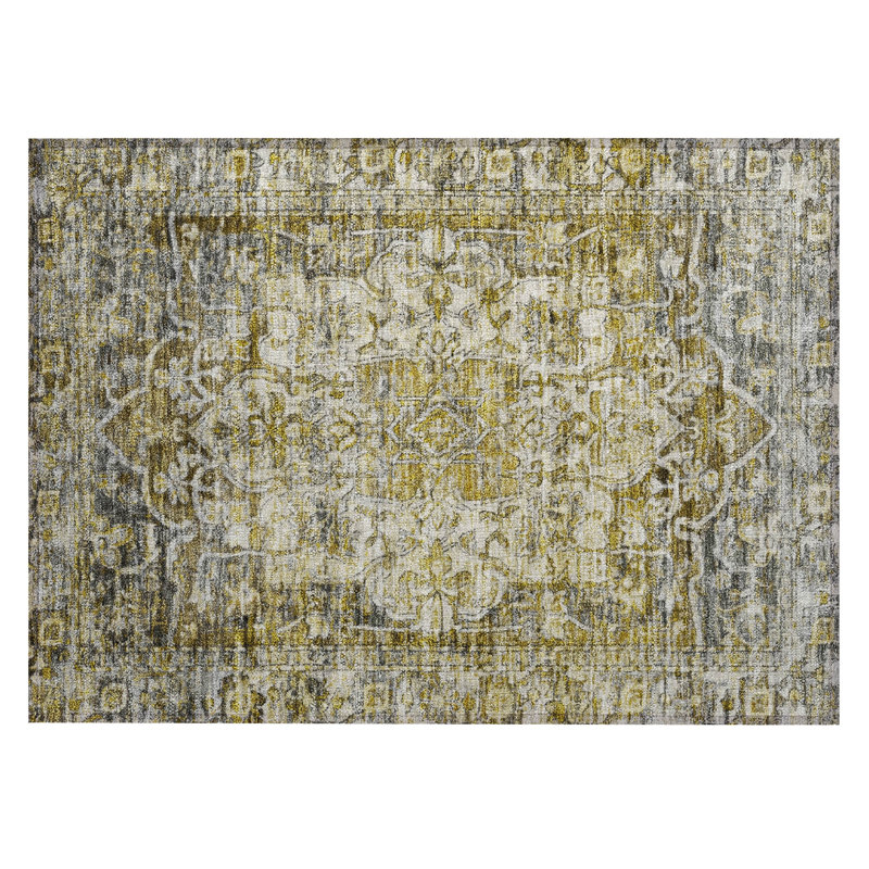 Machine Washable Indoor/Outdoor Xhevrie Pewter Rug, Rectangle 1'8" x 2'6"