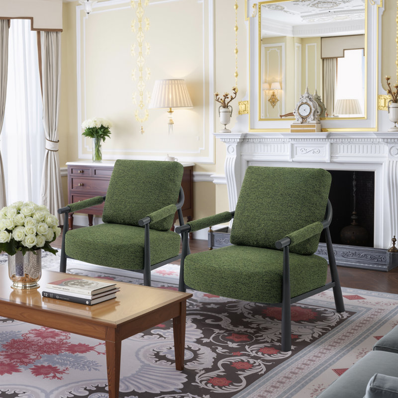 Boucle Accent Lounge Chair Plush Modern Armchair, Green