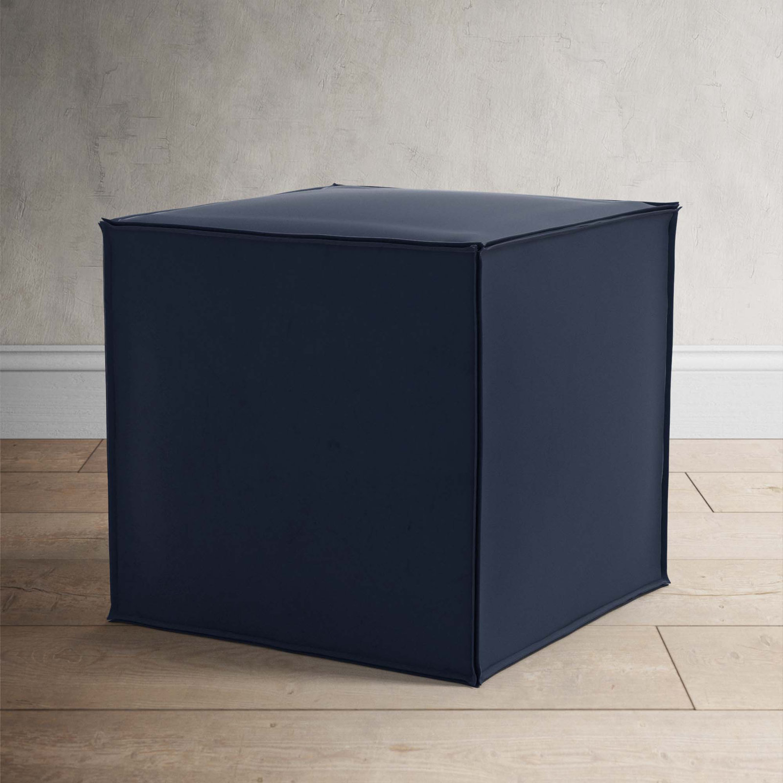 Tillie Upholstered Pouf, Classic Ink Performance Velvet