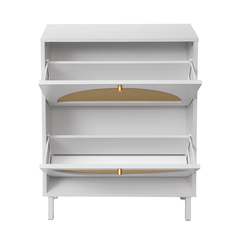 2 Door Shoe Rack, Rattan, Double Layer, Suitable For Living Room, Hallway