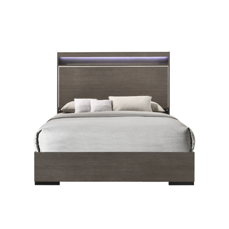 Pabai Wooden Standard Bed with LED in Grey Oak, King