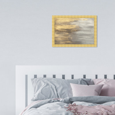 Reproduction d'art encadrée abstraite dorée et argentée pour chambre à coucher