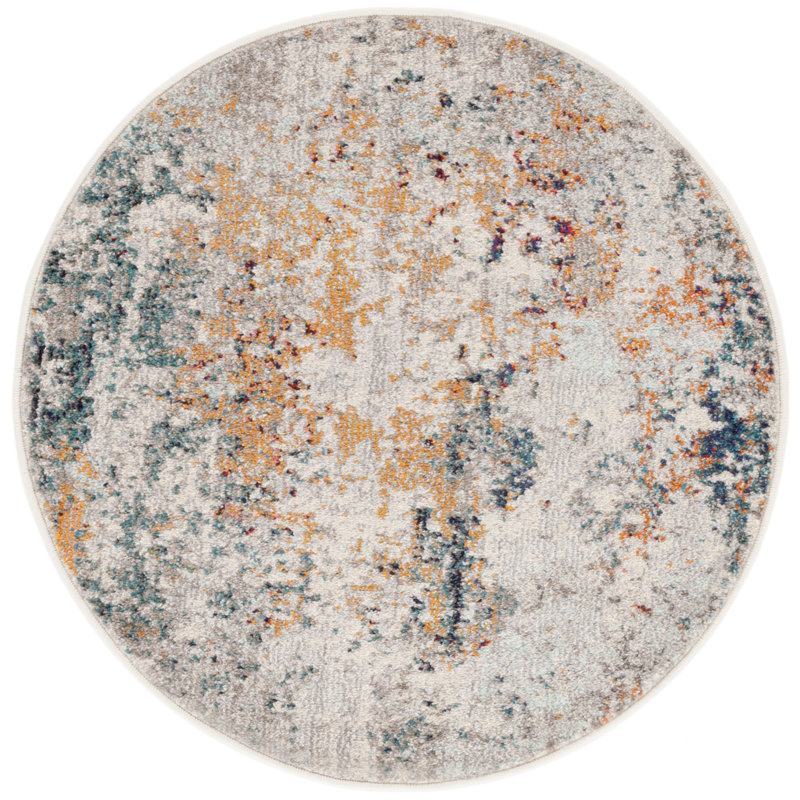 Felty Abstract Gray/Beige Area Rug, Round 5'