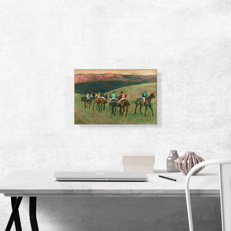 «Racehores In A Landscape 1894» par Edgar Degas - peinture sur toile tendue, H 12 po x l 18 po x P 0,75 po