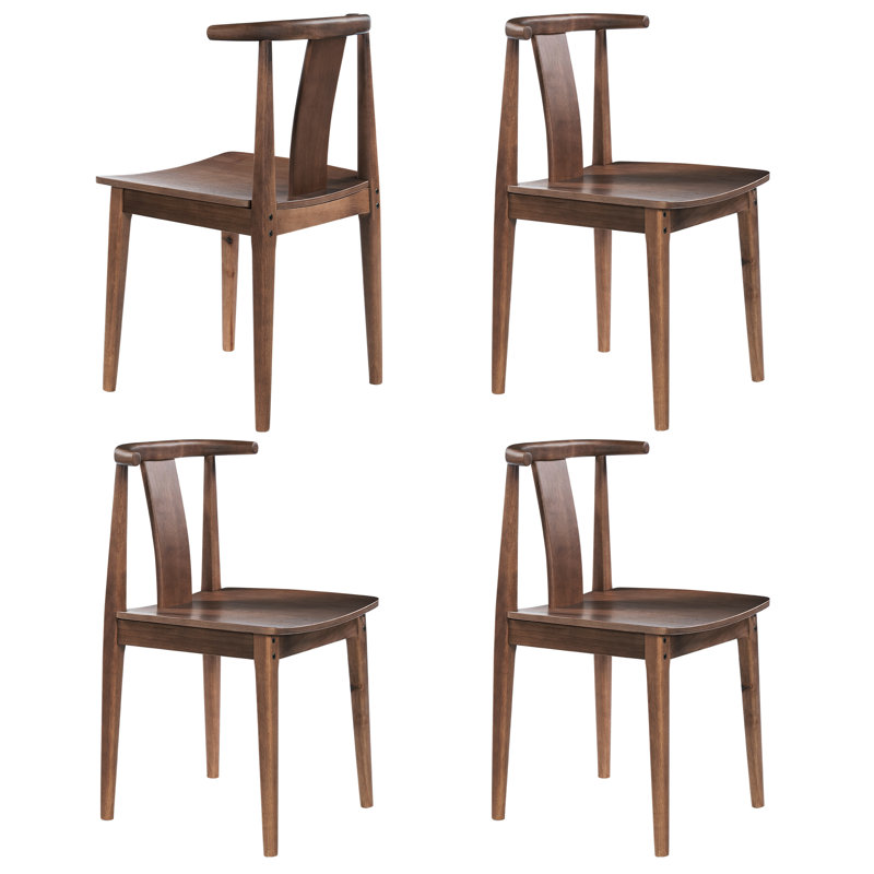Farmhouse Wood Dining Chairs With Curved Back, 4, Brown