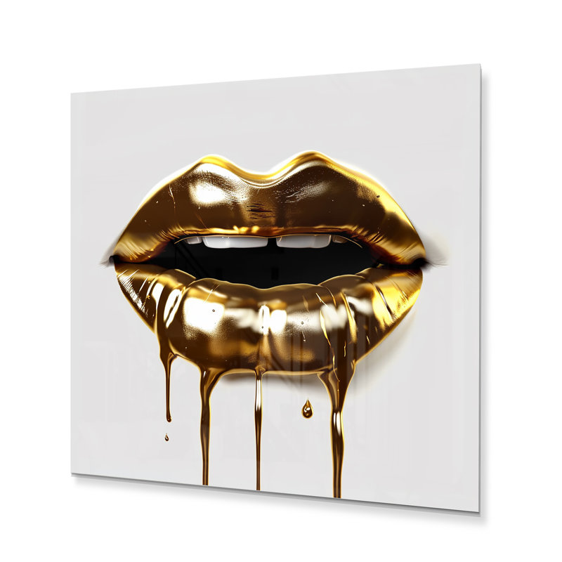 Impression sur métal doré Lips of Luxury VI, H 36 po x l 36 po x P 1 po