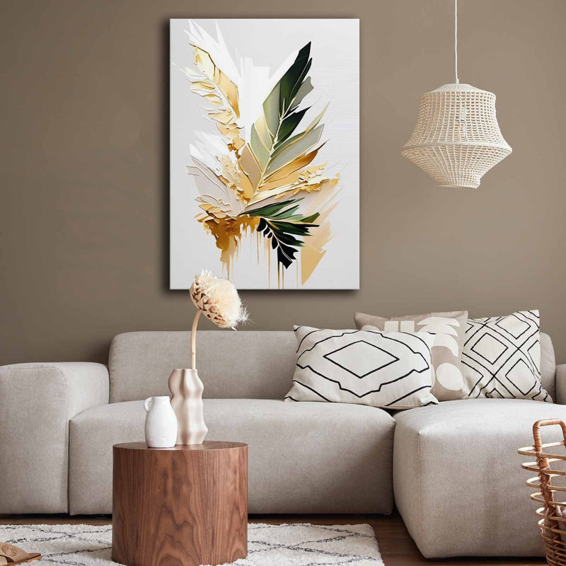 Art mural feuille dorée dorée - 27,6 po x 39,4 po