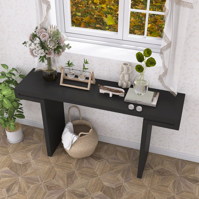 Geometric Clean Lines Console Table, Painted Finish With Adjustable Feet, For Entryway, Black