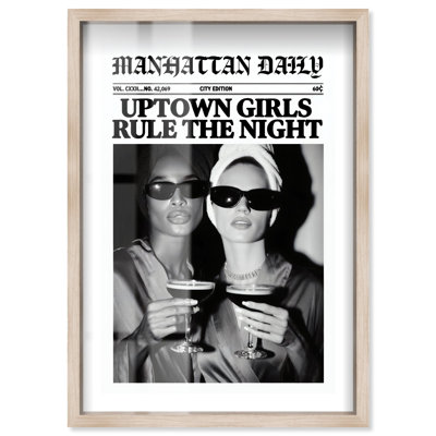 Uptown Girls Night Shadowbox Print Glam Wall Art by Notoriart, Blonde Frame, 36 x 54