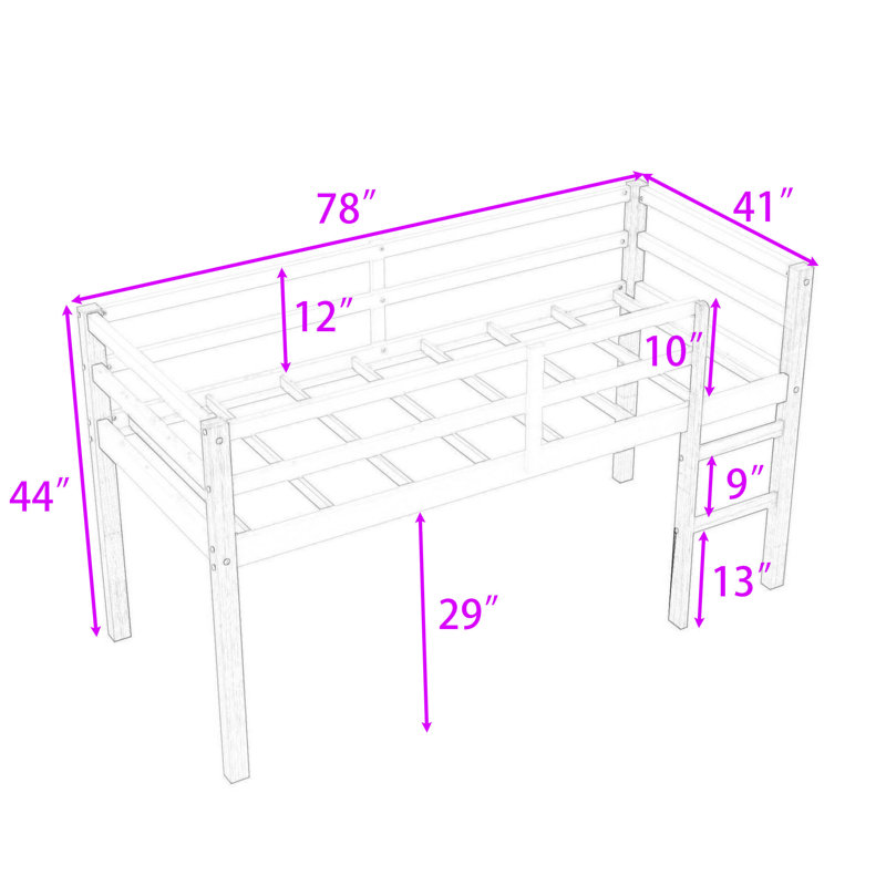 Twin Wood Loft Bed With Ladder, Natural/White