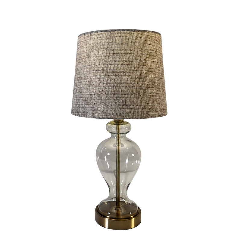 Lampe de table en laiton laiton avec abat-jour texturé crème