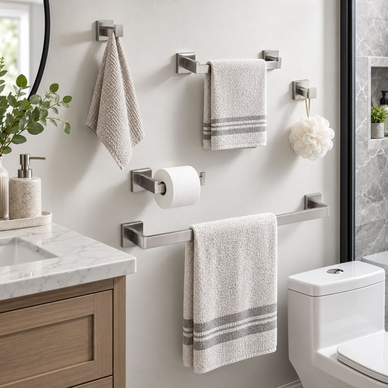 5 Piece Wall-Mounted Bathroom Hardware Set with Concealed Mounting