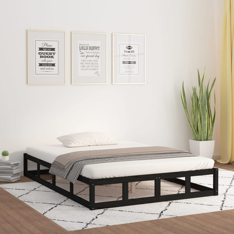 Bed Frame Solid Wood, Black, 145.5 x 195.5 cm