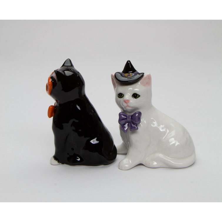 Ebros Gift Ceramic Black And White Kitty Cats Couple Salt And Pepper Shakers  