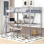 Lit mezzanine double en métal avec bureau et tablette de rangement, lit station de travail argenté pour les adolescents, un dortoir ou une chambre à coucher-1150877692-1150877689
